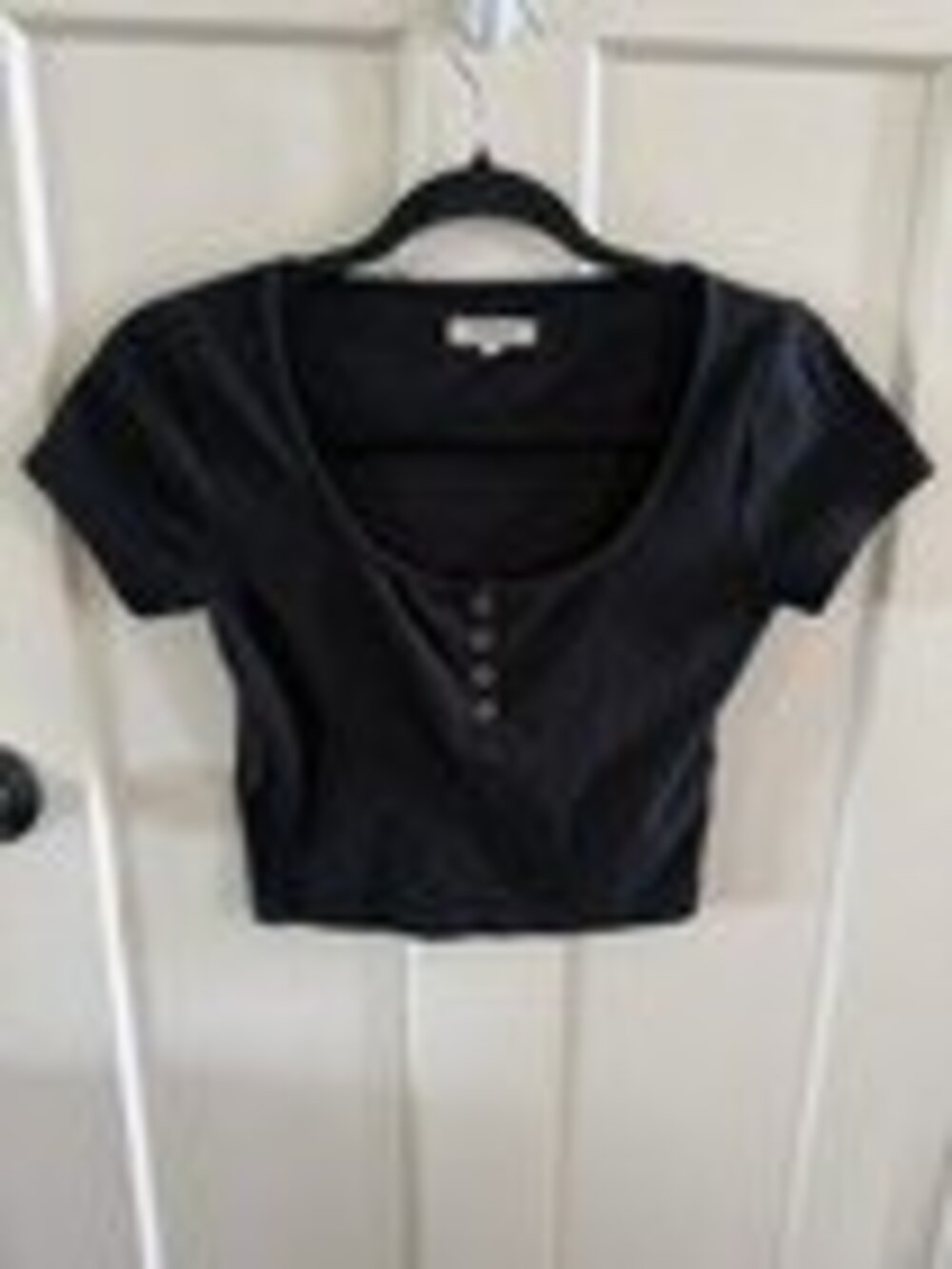Madewell Black Knit Button Short Sleeve Cropped Scoop Neck Top XXS Basics Y2 GUC